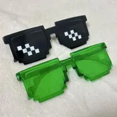 ピクセル風サングラス 黒・緑 2色セット
