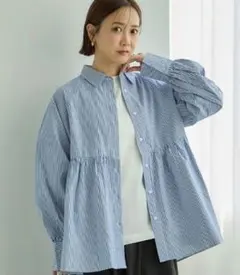 田中里奈　ストライプ ペプラム シャツ　L