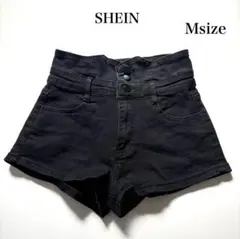 シーイン ハイウエスト デニム ショートパンツ バックカット Ｍ 黒 ブラック
