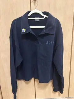 GU ELLE コラボ ポロ襟スウェット ネイビー L