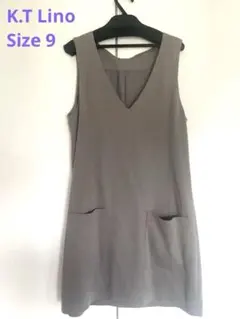 美品 K.T Lino ジャンパースカート 9号 グレージュ 麻綿ストレッチ素材