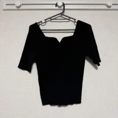 MOUSSY リブニット 半袖 ブラック F ワイドネック FREE