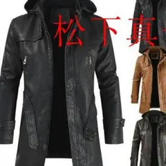 メンズ パーカー レザージャケット フード付き バイクコート 秋冬松下真也出^