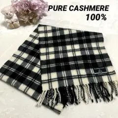 美品✨ 100%ピュアカシミヤ　チェックマフラー ブラック/ホワイト