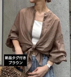 新品 《ワンサイズ》シアーバンドカラーシャツ 完売カラー ボリューム袖