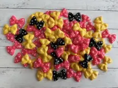 ７０個　ポップ　リボンデコパーツ　貼付けパーツ　大きめサイズ　Bigサイズ　水玉