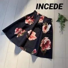 ☆INCEDE 大きな花柄フレアースカート ミディ丈 ネイビー M☆のサムネイル