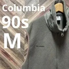 90s Columbia フリースベスト 刺繍ロゴ ドローコード アウトドア