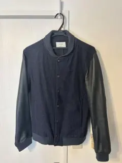 STUDIOUS ダークネイビー 羊レザーツートン カシミア混 冬スタジャン２