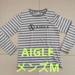 AIGLE 長袖カットソー Mサイズ グレー/ホワイトストライプ・中厚手