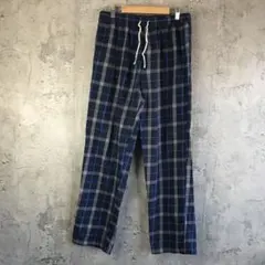 YA4733古着　パジャマパンツ　チェック　紺　グレー　青　90s Y2K