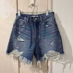 MOUSSY ダメージ加工 ハーフパンツ インディゴブルー