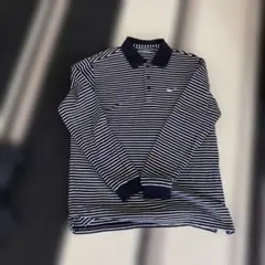 ナイキ　ネイビーとホワイトのストライプ長袖ポロシャツ M