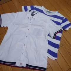 BEAMS HEART 半袖ボタンダウンシャツ ホワイト S＆ボーダーシャツ　Sのサムネイル