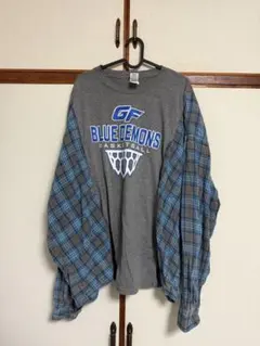 古着 GIRDAN グレー リメイク 青 チェック BLUEDEMONS バスケ