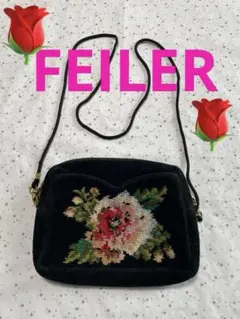 FEILER フェイラー 定番花柄BLACK ショルダーポーチ 黒　used
