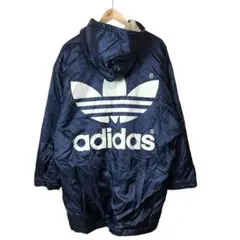 アディダス　フルスナップ中綿ベンチコート　トレフォイルロゴ　裏ボア　日本製