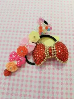 リボン ゴム ヘア ピン デコ キラキラ ラインストーン 薔薇 パーツ