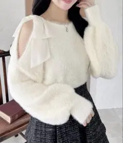 INGNI 肩リボンフェザーニット M