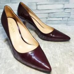 PRADA プラダ 22.5cm パンプス エナメル ボルドー 35ハーフ