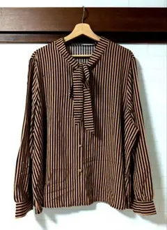 SHEIN オレンジストライプ ボウタイシャツ 大きいサイズ 古着のサムネイル