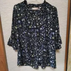 PAUL & JOE　ユニクロ　花柄五分袖ブラウス　ブラック　Mサイズ