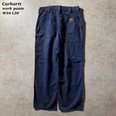 CarharttワイドストレートワークパンツW34L30古着ネイビー美品当時物