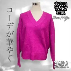 大きいサイズ♡華やぎを纏う！大人気カラー！Vネック＊瞬間着痩せZARAニット
