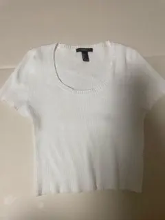 FOREVER21 ホワイトリブ編み半袖トップス