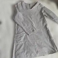 グレー系チェック 長袖ワンピース M〜Lサイズ　チュニック　ポケット付き