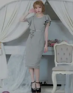 グレー フリル袖 タイトドレス