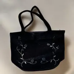 バラ　ベロア　ハンドバッグ　黒のサムネイル