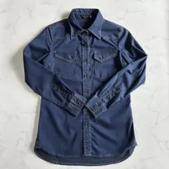 未使用 EVEX by KRIZIA デニムシャツ 40 襟ワイヤー 刺繍入り