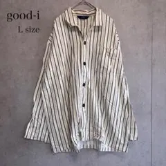 good-i ストライプシャツ L コットン100% ゆったり 白×ネイビー