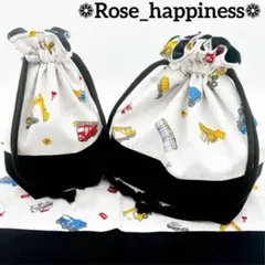 働く車×ブラック【給食袋、お弁当箱袋、ランチョンマット、3点セット】ハンドメイド