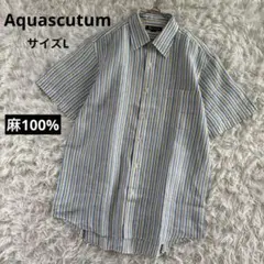 アクアスキュータム　Aquascutum 半袖シャツ　ストライプ　麻　リネン　Lのサムネイル