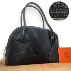 未使用級■ロエベ ロゴ型押し ハンドバッグ ヴィンテージ アナグラム刻印 黒