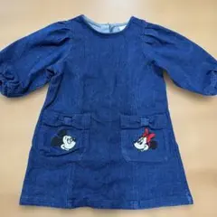 ミッキー ミニー 刺繍 デニムワンピース