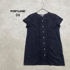 PORTLAND 半袖ブラウス　黒【3】薄手　前ボタン　大人可愛い　チュニック