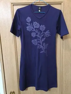紫 花柄 半袖ワンピース サイズ38