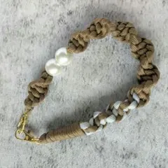 sale！パラコード ハンドストラップ ブラウン グレー パール シンプル