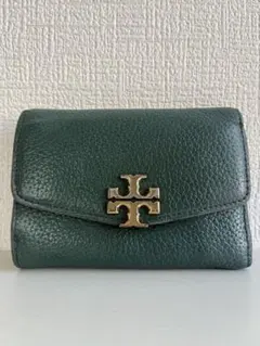 TORY BURCH トリーバーチ 三つ折り財布 グリーン レザー ゴールドロゴのサムネイル