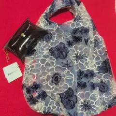 ☆新品☆【Francfranc 】エコバッグ 花柄 刺繍 収納ケース付きのサムネイル