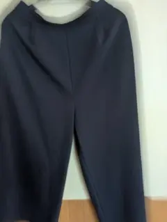ネイビー ワイドパンツ ストレッチ素材