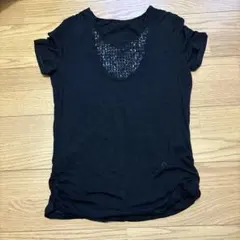 ビーズ・スパンコール付きブラックTシャツ　コムサ　ストレッチのサムネイル