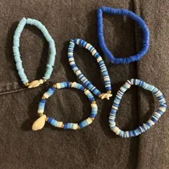 ハンドメイド ブレスレットセット 青色　5個セット