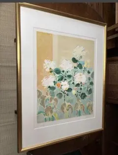 伊藤髟耳　いとうほうじ　題不明　花　日本画　本人サイン入　額付　25.12.6 伊藤髟耳 いとうほうじ 題不明 花 日本画 本人サイン入 額付 25.12.6