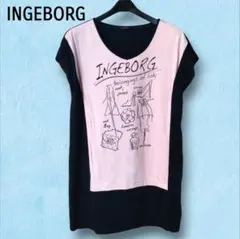 【INGEBORG】ブランドデザインプリントカットソー　黒×ピンクのサムネイル