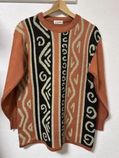 pommeélan 総柄ニット セーター レトロ柄 古着 レディース メンズ