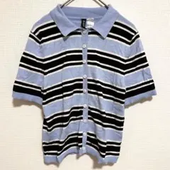 美品✨H&M【XS】エイチアンドエム ポロシャツ 半袖 襟 ボーダー レーヨンのサムネイル